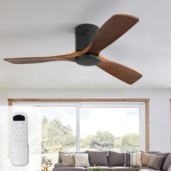Sofucor Plafondventilator met afstandsbediening, plafondventilator van massief hout met 3 houten ventilatorbladen, 132 cm, stil, 6 snelheden, timer, DC-motor, zomer-wintermodus voor slaapkamer