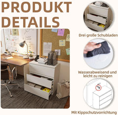 Komoda Commode Commode voor slaapkamer, 70 cm breed, commode, wit, met 3 laden, nachtkastje, ladekast, commode & dressoir, wit, voor kantoor, woonkamer, slaapkamer, hal, meubels (70 x 40 x 75 cm)