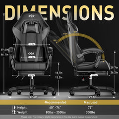 Ergonomische Bureaustoel -  Office Chair - Gamestoel - Volwassenen - Zwart/Grijs - HLDIRECT
