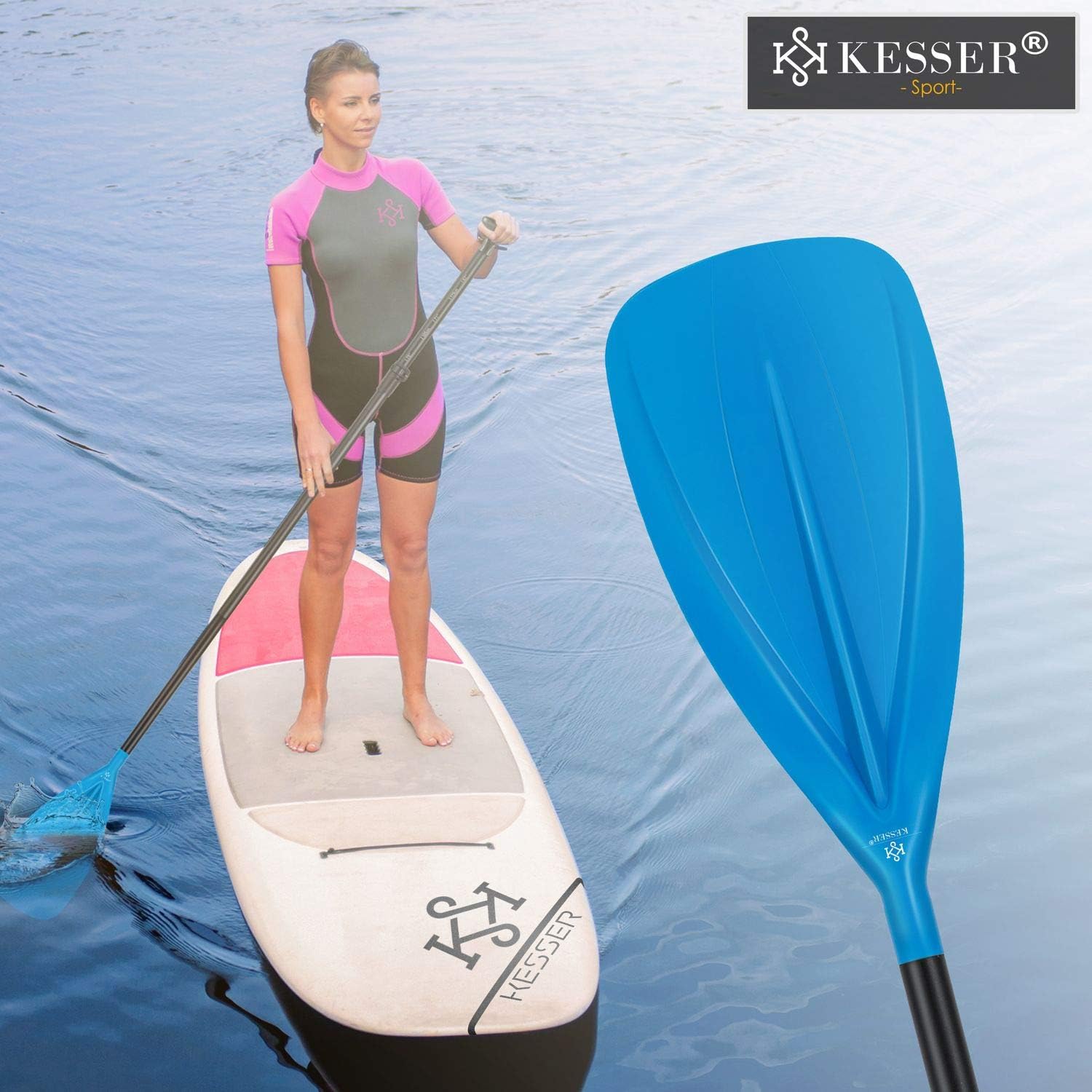 KESSER® Paddle - 3-delig voor kajak SUP stand-up paddling board, steekpeddel, verstelbare telescopische peddel, 165 cm - 215 cm aluminium voor stand-up peddel, kajakken, surfboard, boot, anti-slip