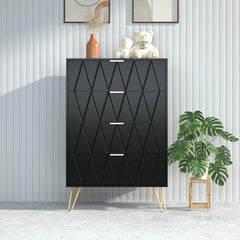 UEV Commode met laden, 60x34x91cm kast met 4 laden (zwart), opbergkast voor kleding, documenten, speelgoed