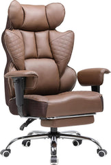 COMHOMA bureaustoel, 150 kg, gamingstoel, ergonomisch, met brede zitting, hoge rugleuning, leer, verstelbare armleuningen, lendensteun, pocketveringkern, Bruin