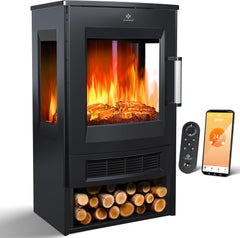 KESSER® Elektrische open haard met verwarming, panorama-kijkvenster, ventilatorkachel, 9 led-vlameffect, kleurmodi, afstandsbediening, wifi-app, 900/1800 W, elektrisch haardvuur, met thermostaat,