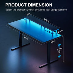 HLFURNIEU LED gamingbureau, 140 x 60 cm, elektrisch, met geïntegreerd stopcontact en USB-poort, monitorbeugel, 3 controllers met geheugenfunctie, gamingtafel, zwart