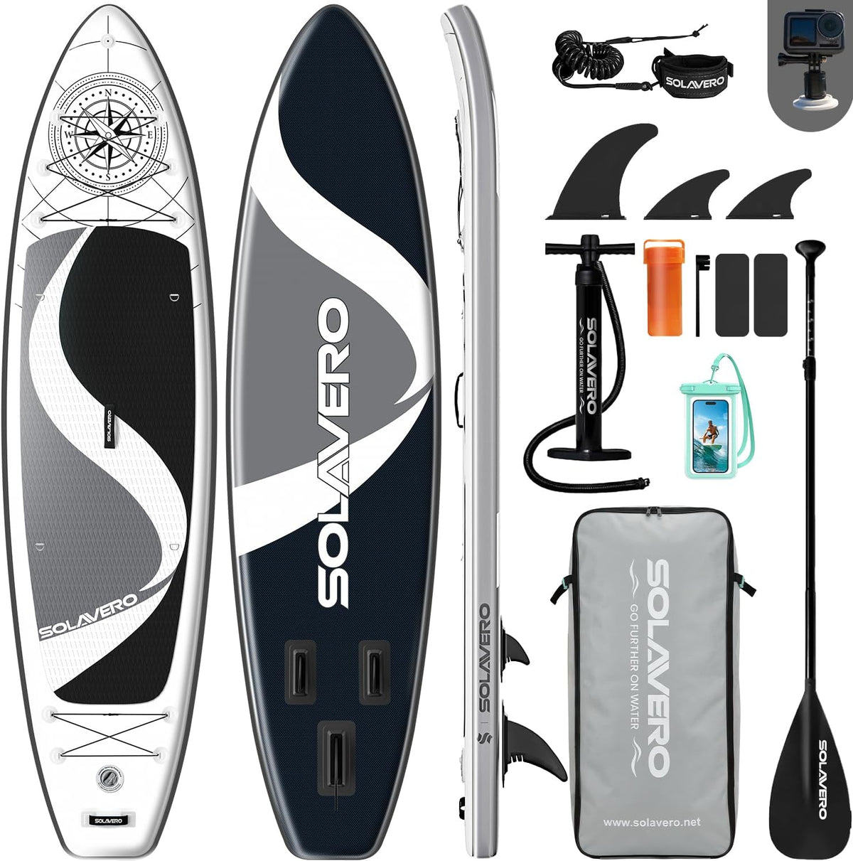SOLAVERO 350cm opblaasbaar stand-up paddleboard met hoogwaardige SUP-accessoires - Extra breed en stabiel ontwerp met antislip EVA-dek, SUP-board voor volwassenen en tieners van alle leeftijden