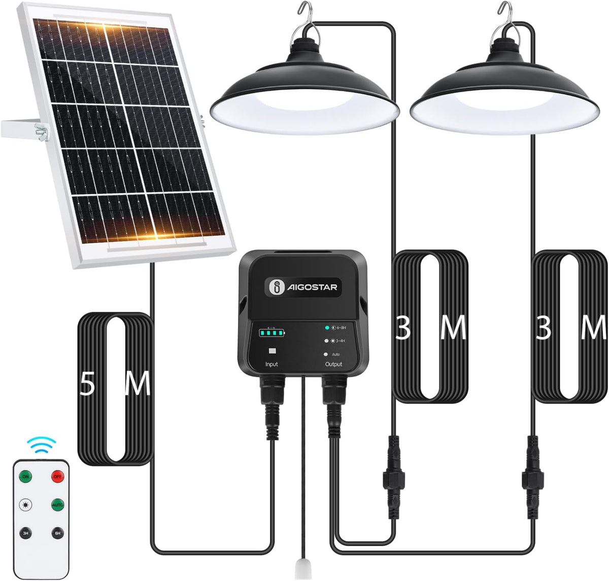 Aigostar Hanglamp op zonne-energie, 11 m kabel, hangende solarlampen voor buiten, met afstandsbediening en trekkoord, 6000 mAh, grote batterijcapaciteit, IP65 waterdichte lamp voor binnen en buiten