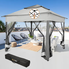 HOTEEL Tuinpaviljoen, 3 x 3 m, pop-up paviljoen met muggennet, waterdicht, stabiel, winterbestendig, dubbel dak, campingpaviljoen, vouwpaviljoen met zandzak voor achtertuin, feesten, gazon