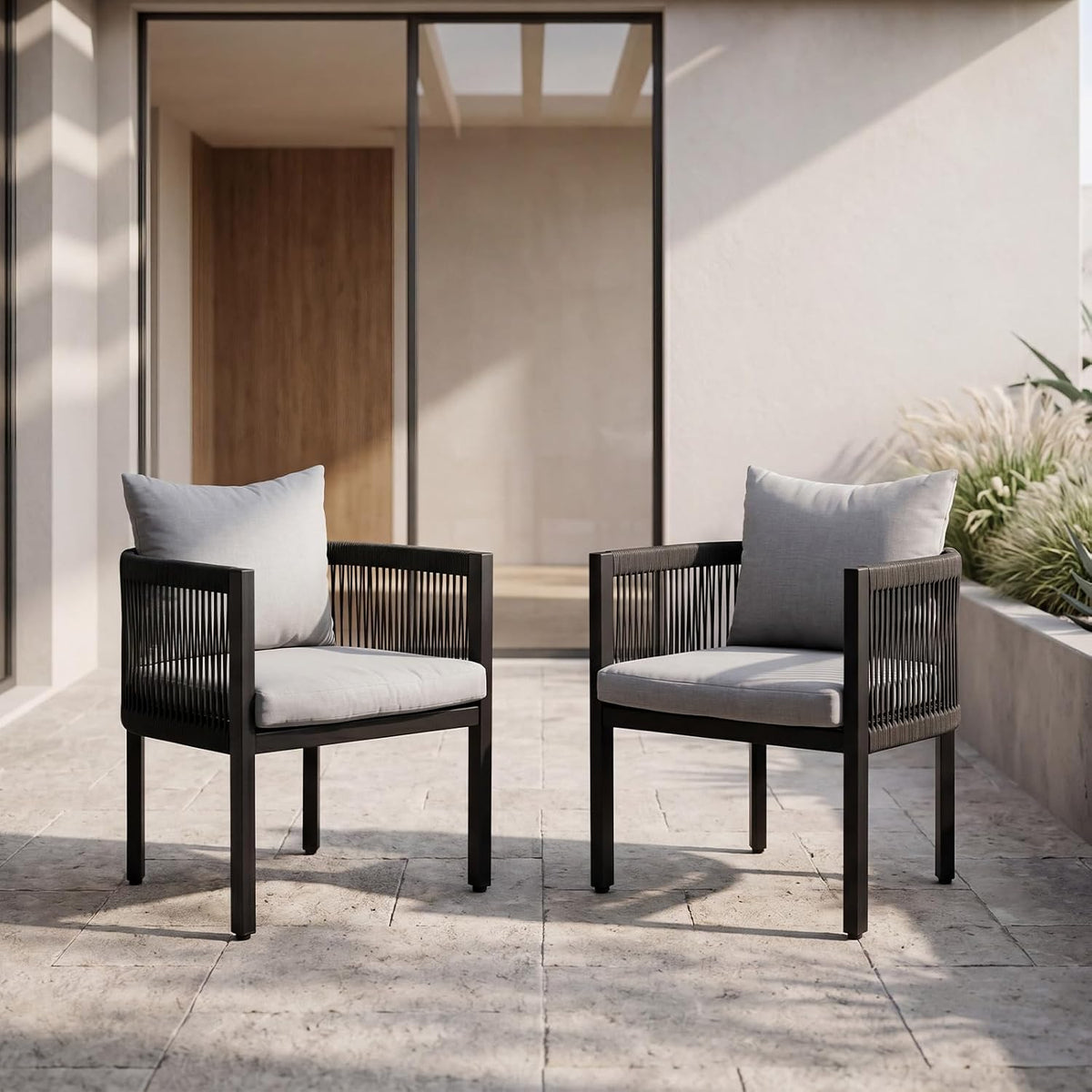 Ya-Home Tuinstoelen set van 2, met rugkussens & zitkussen weerbestendig grijs