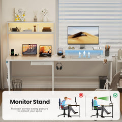 Gaming bureau - Gaming desk - Gaming tafel - 170x100 cm - Wit - HLONONE