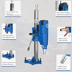 TIMBERTECH® Kernboormachine - met standaard, Ø boring: ca. 15-205 mm, 3900 W, 580 omw/min geschikt voor diamantboorkronen - kernboor, kernboormachine, boormachine voor nat en droog