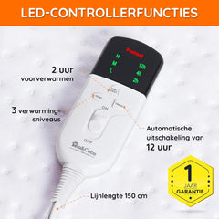 Mia&Coco Elektrische deken met automatische uitschakeling, 150 x 80 cm, warmtedeken met 12-uurs timer en 3 warmtestanden, led-display, oververhittingsbeveiliging, warmtedeken voor gangbare matrassen