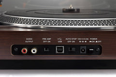 Lenco Platenspeler L-90X halfautomatisch met USB-aansluiting, houten behuizing, audio Technica pick-up, walnoot