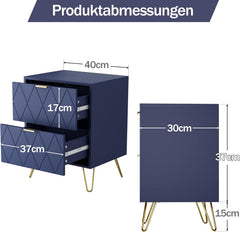 Nachtkastje set van 2 - Bijzettafel - Opbergkastje - 40x30x52 cm - Blauw - UEV