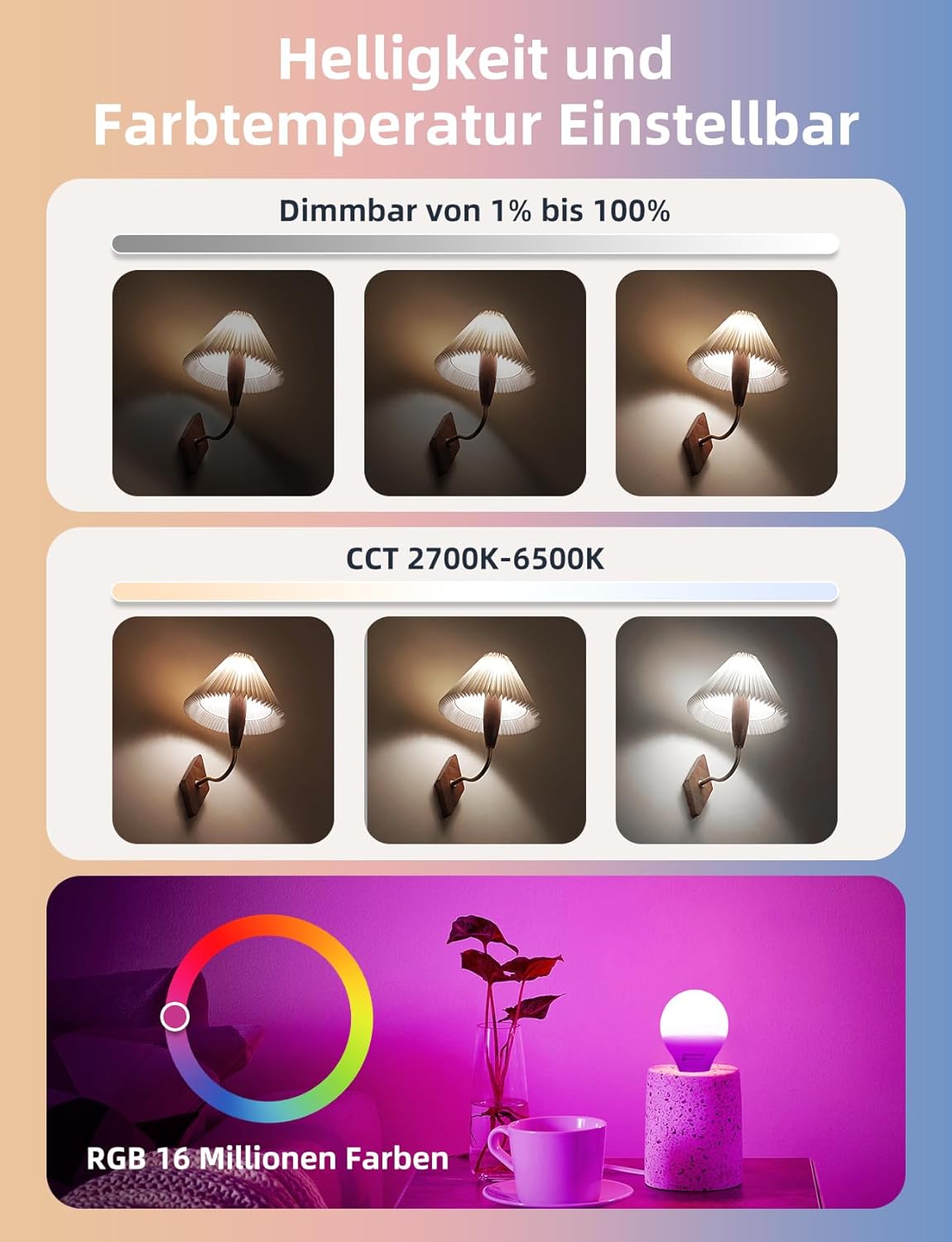 E14 LED lamp - Dimbaar - Smart lamp - 6,5W - 4 stuks - Aigostar