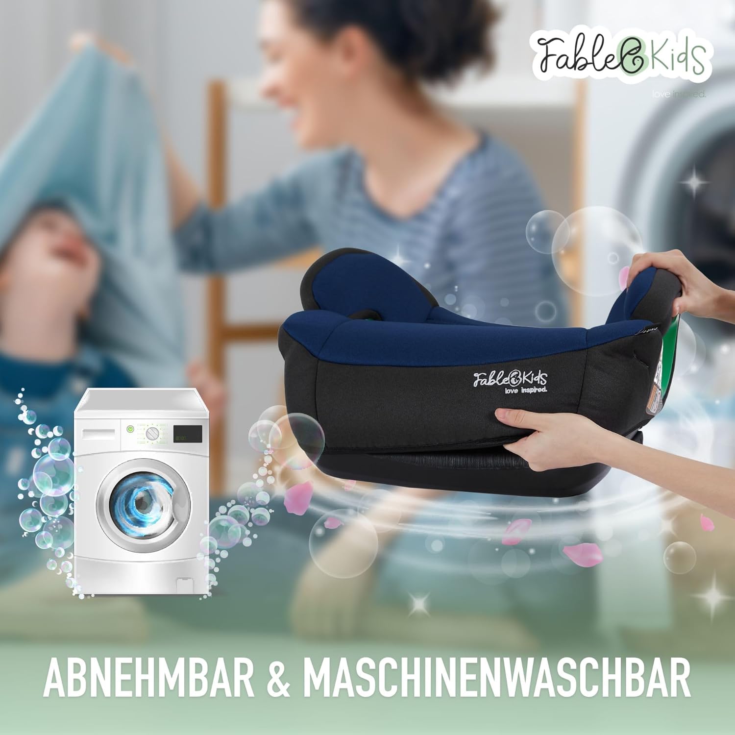 FableKids Zitverhoging auto kinderen Isofix | 3-punts veiligheidsgordel | kinderzitverhoging tot ca. 12 jaar | autostoel voor kinderen 125-150 cm met bekerhouder | ECE R129/03 | blauw