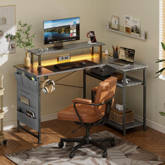 Gaming bureau - Gaming desk - Hoekbureau - 110x80 cm - Grijs - HLONONE