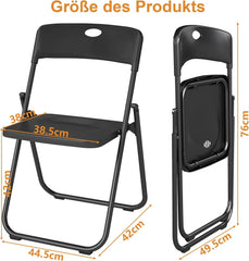 Klapstoel, set van 4, klapstoelen tot 159 kg, van metaal en pvc, waterdicht als campingstoel, tuinstoel, stabiele klapstoel voor keuken, eetkamer, binnen en buiten, eenvoudig, zwart