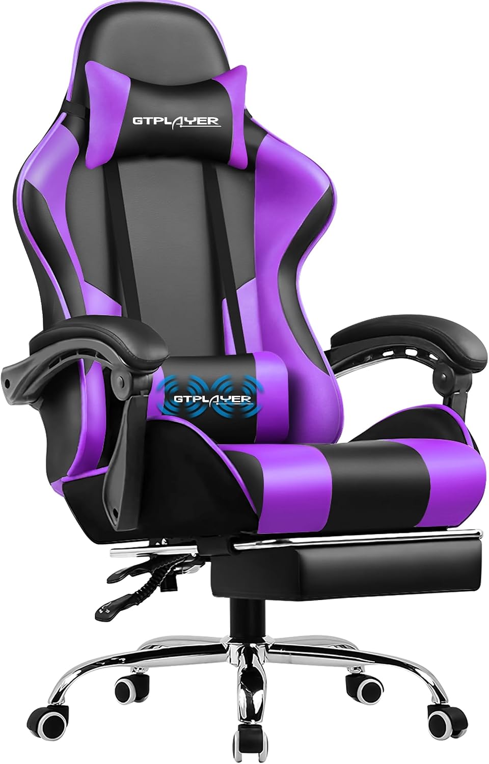 GTPLAYER Bureaustoel, gamingstoel, ergonomische gamerstoel met voetensteun, gevoerde gamingstoel, draaistoel, 150 kg, lila - GT800A