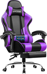 GTPLAYER Bureaustoel, gamingstoel, ergonomische gamerstoel met voetensteun, gevoerde gamingstoel, draaistoel, 150 kg, lila - GT800A