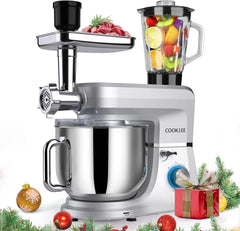 COOKLEE 6-in-1 staande mixer, 7 liter, Multifunctionele elektrische keukenmixer met 9 accessoires voor de meeste thuiskoken, SM-1507BM, zilver •