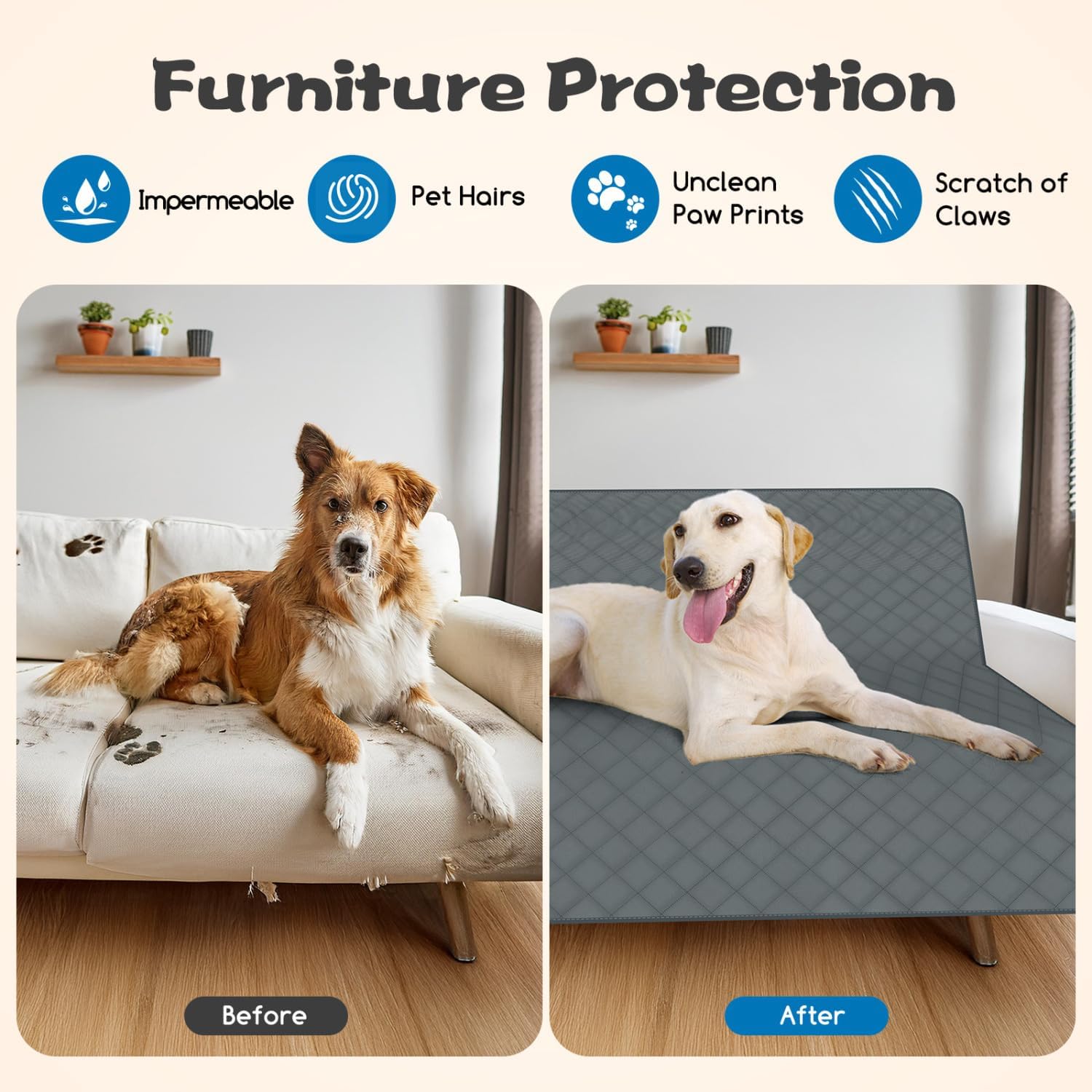 Hondendeken auto achterbank - hondenmat - 208x132 cm - Grijs - Nobleza