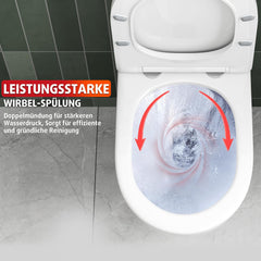 Rainsworth Hangtoilet zonder spoelrand - sterke spoeling, toiletpot inclusief wc-bril softclose, compact design toilet 48,5 cm lang, eenvoudig te reinigen, ideaal voor de opkomst van de badkamer