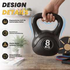 Verdego Kettlebell set 4-delig, kettlebells 2 kg, 4 kg, 6 kg, 8 kg, zwart