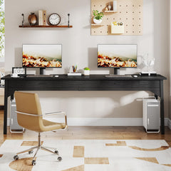 Tribesigns Bureau, computertafel, 200 x 60 x 82 cm, dubbel lang bureau met 2 laden, pc-tafel, werktafel, eettafel, kantoormeubels, computertafel voor thuiskantoor, zwart