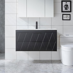 UEV Wastafelonderkast hangend 90cm breed, onderkast, zwart, badkamerkast met 2 laden, badkamermeubel voor gasten, toilet, badmeubelset voor badkamer, zonder wastafel