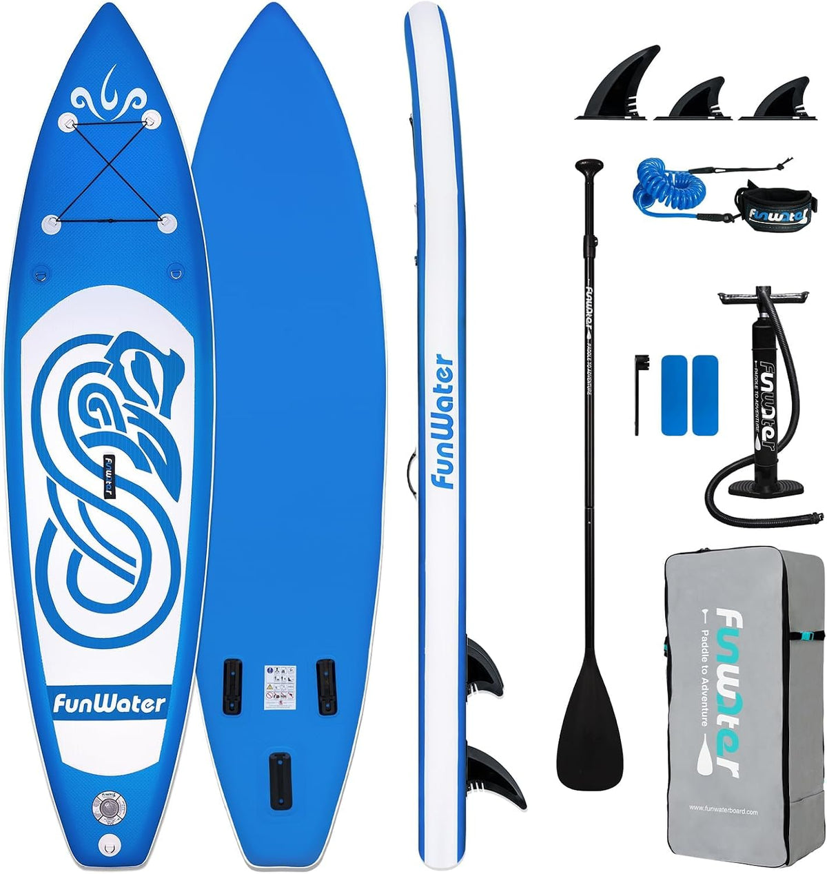 FunWater Opblaasbaar Stand Up Paddle Board met Seat Paddle Boards voor Volwassenen Ultralicht, Adj Paddle, Kajakstoel, Pomp, SUP-rugzak, leiband, waterdichte tas (TXH-BLAUW)