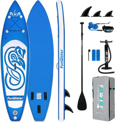 FunWater Opblaasbaar Stand Up Paddle Board met Seat Paddle Boards voor Volwassenen Ultralicht, Adj Paddle, Kajakstoel, Pomp, SUP-rugzak, leiband, waterdichte tas (TXH-BLAUW)