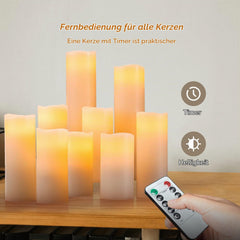 Hausware Led-kaarsen stompkaarsen met afstandsbediening, kaarsenset van 9 vlamloze kaarsen, H 10,12 cm, 15,16 cm, 17,2 cm, 20,5 cm, 20,5 cm, voor Halloween, Kerstmis, party, bar, bruiloft,