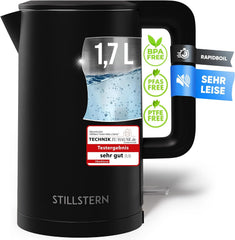 Stillstern Waterkoker met roestvrijstalen filter, PFAS- en PTFE-vrij, 1,7 l - 2200 W, waterkoker met precisie-uitloop en anti-vingerafdrukcoating, snel opwarmen, theekoker camping, matte afwerking
