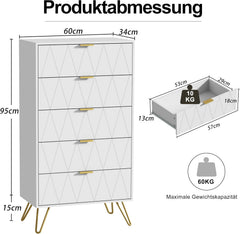Commode - Dressoir - Ladekast - 60x34x110 cm - Wit - UEV