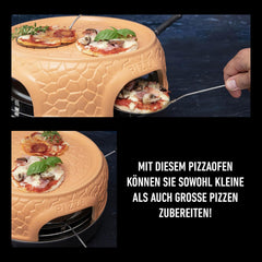 Gastronoma Pizzaoven – pizzaoven met terracottakoepel voor 4 personen – Pizzadom – 800 Watt – bereiding in 5-7 minuten – met accessoires – platte koepel