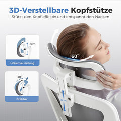 COMHOMA Ergonomische bureaustoel [testwinnaar], bureaustoel met 3D-hoofdsteun en 3D-lendensteun, verstelbare armleuningen, bureaustoel met kantel- en kantelfunctie, grijs