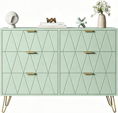 UEV Commode met 6 laden, 100 x 34 x 73 cm, opbergkast voor kleding, documenten, speelgoed, veel opbergruimte, dressoir, smal voor woonkamer, slaapkamer, kantelbeveiliging, eenvoudige montage (groen)