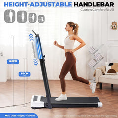 GTPLAYER Loopband met in hoogte verstelbare handgreep, 3 pk, stille, opvouwbare loopband voor onder het bureau, draagbare loopband voor thuisgebruik, maximaal 159 kg (350 lbs), met afstandsbediening en LED-display