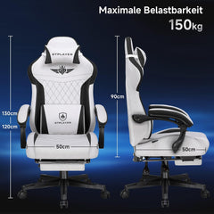 GTPLAYER Gamingstoel, ergonomische gamerstoel van stof met lendensteun, pc-stoel met verbrede rugleuning, belastbaar tot 150 kg, grijs - GT832
