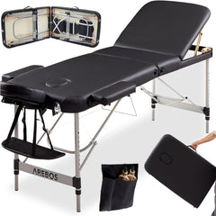 Arebos Mobiele massagestoel 3 zones, massagetafel, massagestoel inklapbaar, in hoogte verstelbaar aluminium massagebed cosmetische ligstoel draagbaar incl. accessoires, hoofdsteun, armleuning •