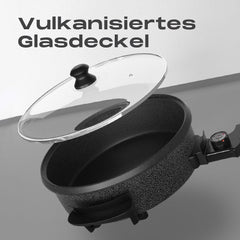 Elektrische pan 1500 W met deksel, 40 cm partypan van aluminium en staal, anti-aanbaklaag, temperatuurregeling, afneembare thermostaat, gehard glazen deksel
