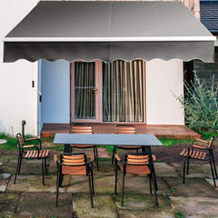 COSTWAY Handmatig uitschuifbaar zonnescherm, 295 x 250 cm, verstelbare hoek 40°-100°, aluminium terraszonnescherm met slinger, UV- en waterbestendig doek voor ramen, terras, balkon (grijs)