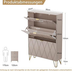 UEV Schoenenkast met 2 kleppen, 80 x 24 x 120 cm voor 16 paar schoenen, met verstelbare scheidingswanden, schoenenkast voor hal en entree