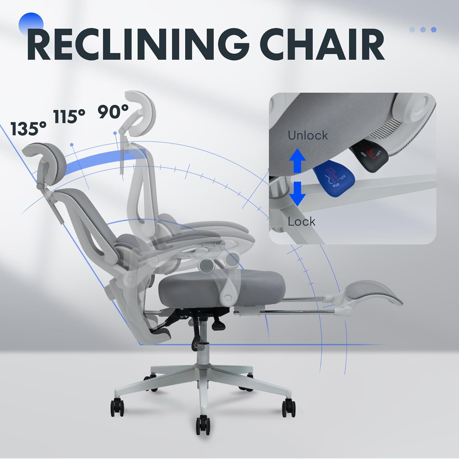 Ergonomische Bureaustoel -  Office Chair - Gamestoel - Volwassenen - Grijs - FLEXISPOT