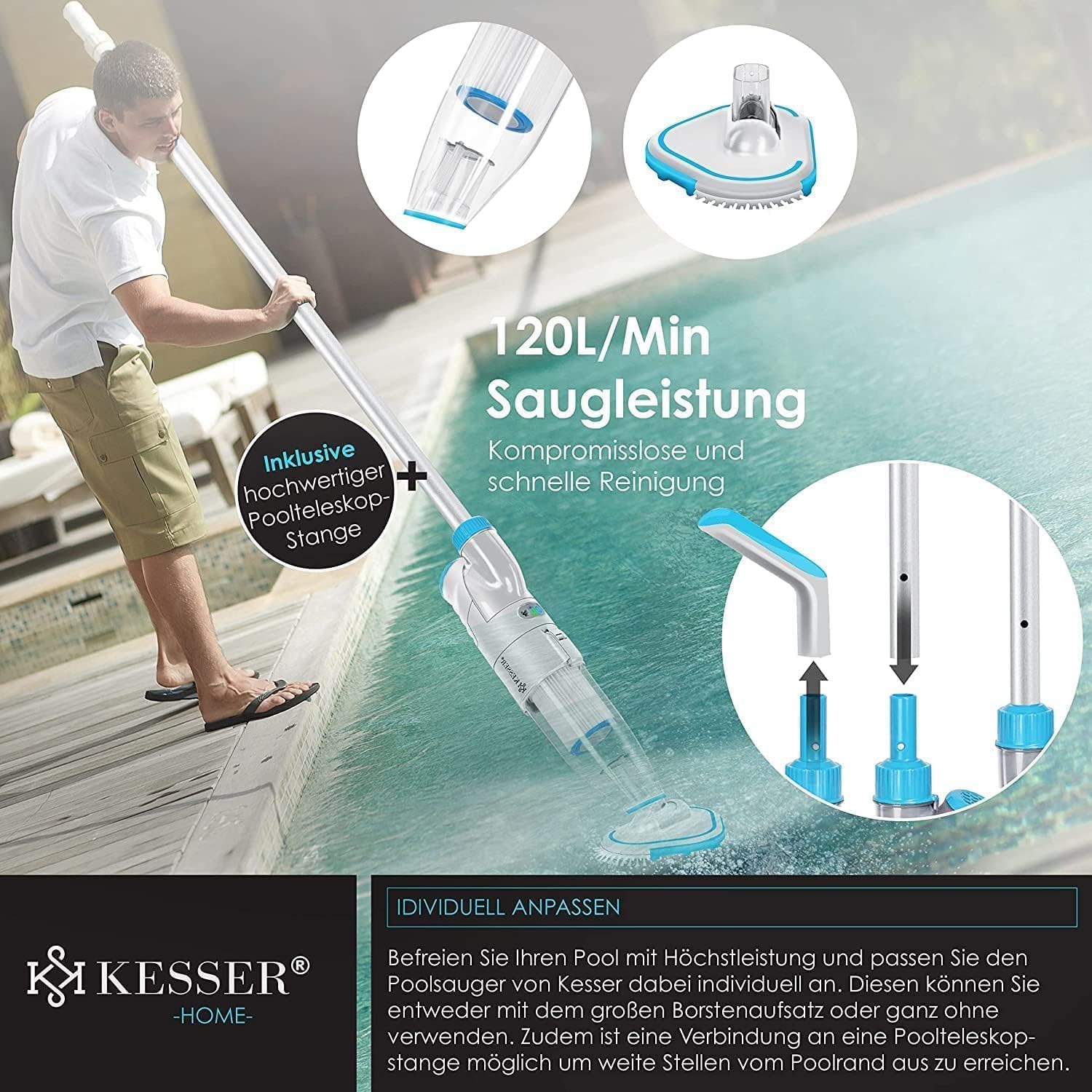 Zwembad stofzuiger - Zwembadstofzuiger - Zwembadreiniger - Blauw - KESSER®
