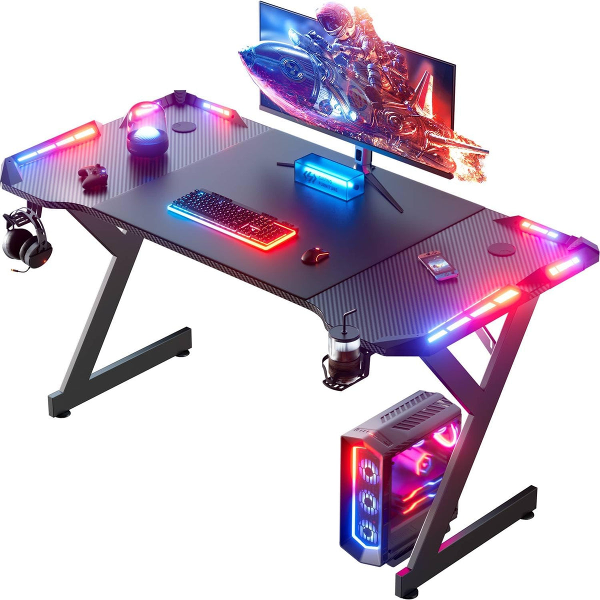 Gaming bureau - Gaming desk - Gaming tafel - 140x60 cm - Zwart - HLONONE