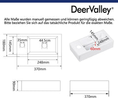 DeerValley Kleine hangwastafel kraangat rechts 37 x 18 x 9 cm wit