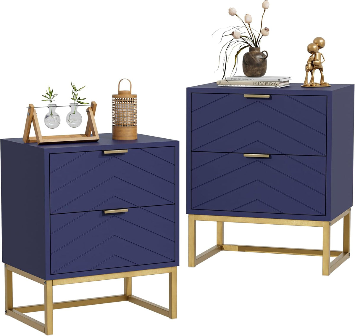 Nachtkastje set van 2 - Bijzettafel - Opbergkastje - 56,5x56x33x5 cm - Blauw - UEV