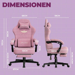 GTPLAYER Gamingstoel, ademende bureaustoel, ergonomisch, hoogwaardige stof, ergonomische pc-stoel, 160° verstelbare rugleuning en uittrekbare voetensteun, draagkracht 180 kg, roze