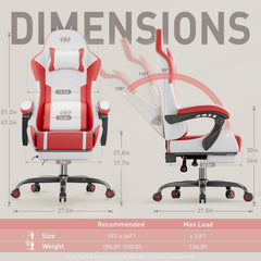 Ergonomische Bureaustoel -  Office Chair - Gamestoel - Volwassenen - Wit/Rood - HLDIRECT